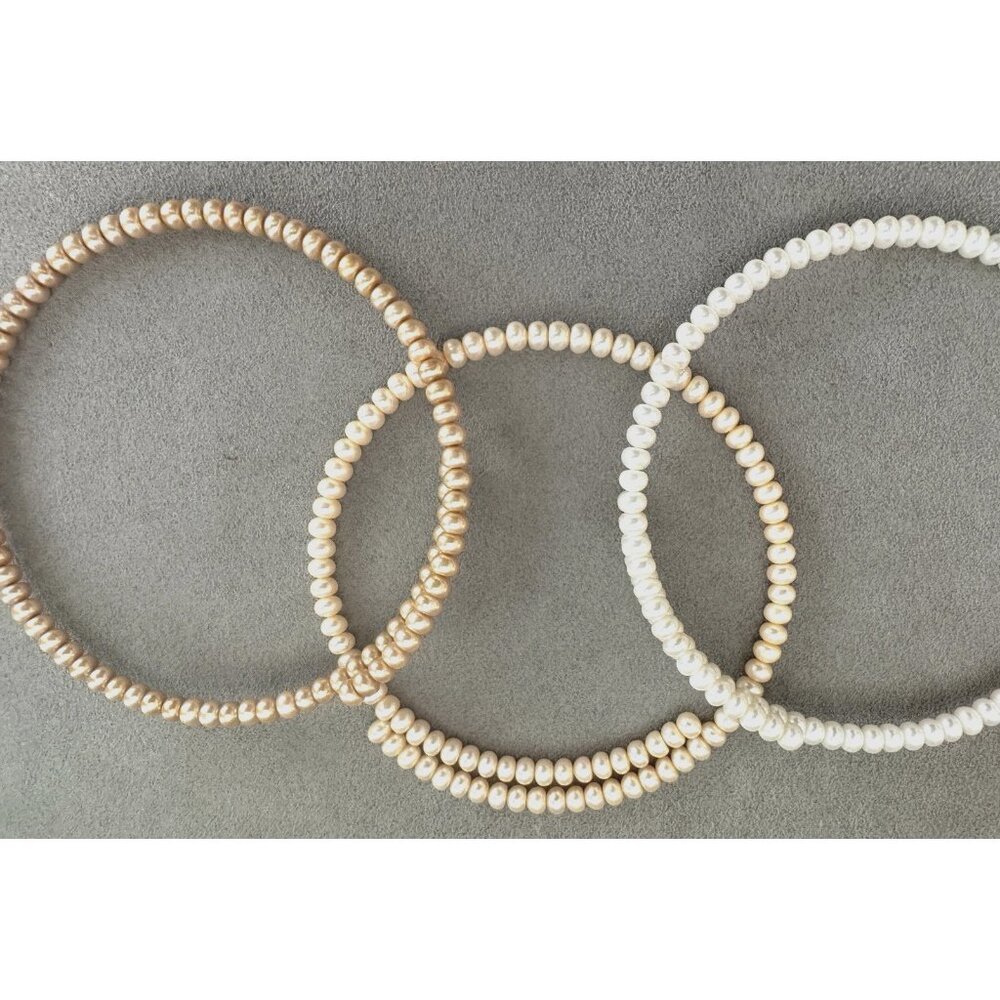 3 HONORA Cultured Real PEARL CHOKER NECKLACES Wire Adjustable - Gold Cream White